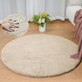 ORINOVA Camel Plush Shag Faux Rabbit Washable Fuzzy Fur Rugs for Living Room Bedroom Kids Circle Small Nursery Area Rug Round Rug 3ft