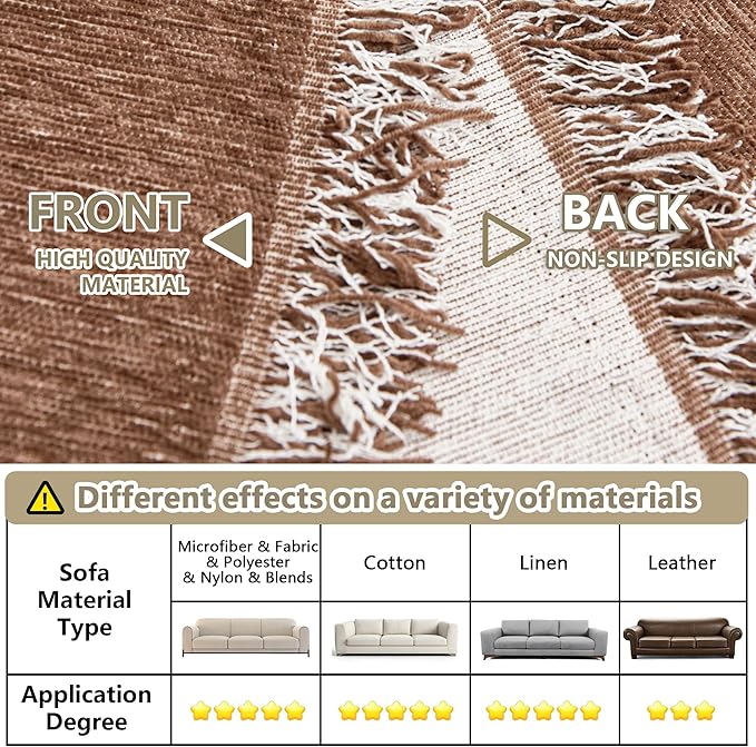MYSKY HOME Couch Covers for 2 Cushion Couch Sectional Sofa, L Shape Sofa Protector Camel Chenille Couch Cover, Sofa Covers Washable Blanket with Tassel Pet Couch Cushion Cover, 71"X102"
