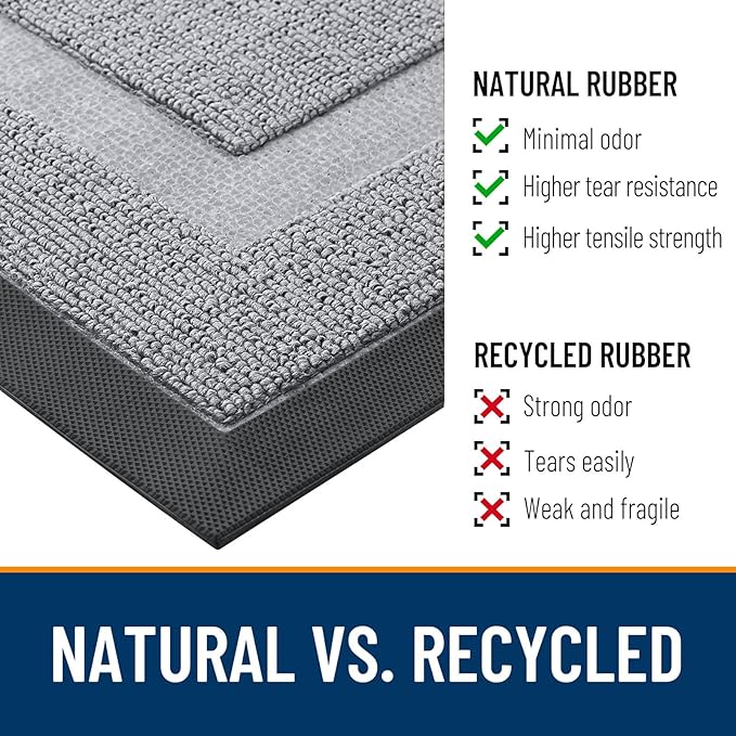 OLANLY Front Door Mat Indoor Outdoor Entrance, Waterproof All-Season, All-Weather Doormat, Sturdy Natural Rubber, Low Profile, Easy Clean Patio Porch Entryway Mat, 29.5x17, Silver Gray