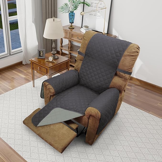 Recliner Chair Covers Reversible Sofa Cover Couch Cover for Pets Lazy Boy Furniture Protector(28''Recliner,Dark Grey/Light Grey)