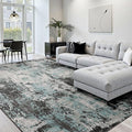 Washable Area Rugs 9'x12' Non-Slip Modern Abstract Soft for Living Room Entryway Bedroom Nursery, Print Pattern, Blue Black Teal