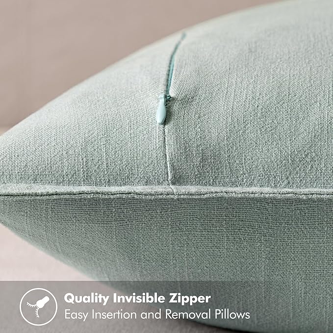 MIULEE Decorative Linen Euro Sham Pillow Covers 22x22 Inch Aqua Green Boho Farmhouse Neutral Spring Couch Throw Pillows for Bed Pack of 2 Accent Modern Pillowcase Summer Sofa Livingroom Home Decor