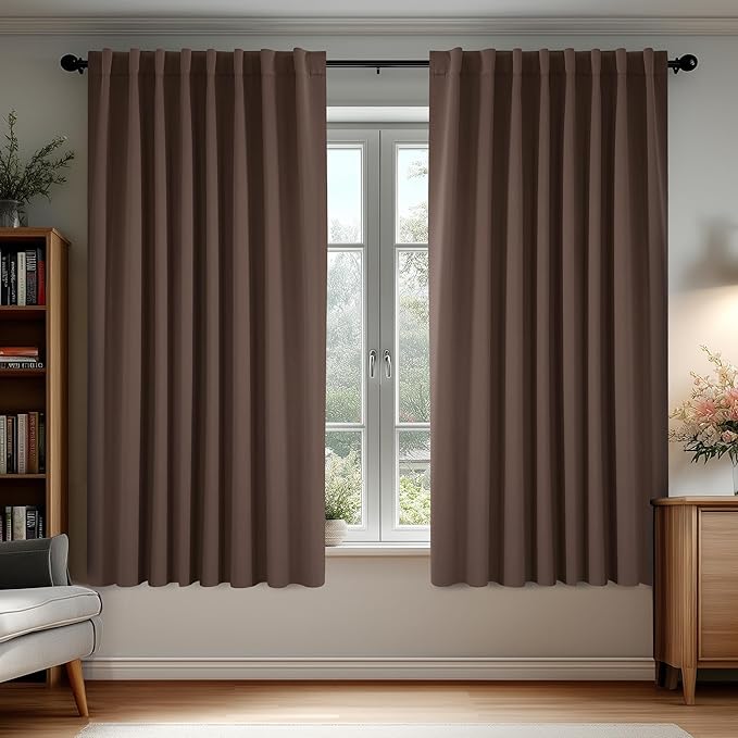 Deconovo Blackout Curtains, Thermal Insulated, W70 x L63 2 Panels, Back Tab, Machine Washable, Room-Darkening Drapes for Bedroom/Living Room Brown