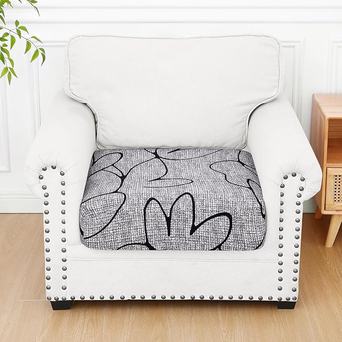 Smiry Printed Couch Cushion Covers, Stretch Soft Couch Covers for Sofa, Washable Non-Slip Sofa Slipcover Furniture Protector for Indoor and Outdoor (1 Pack, Grey and Black)