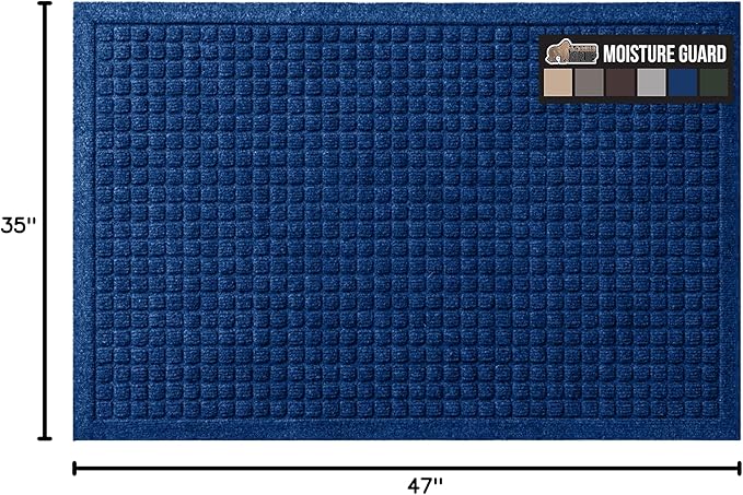GORILLA GRIP® Ultra Absorbent Front Door Mat Outside Entrance, 47x35, Traps Dirt and Moisture, HydroABSORB Indoor Outdoor Doormat Holds Up to 6 Cups Water, Stain and Fade Resistant Welcome Mat, Blue