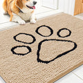 Smiry Dog Door Mat for Muddy Paws, Absorbent Dirt Trapper Non Slip Quick Dry Washable Chenille Mat for Mud Dogs, Entry Rug for Indoor and Outdoor (30x20 Inches, Beige and Black)