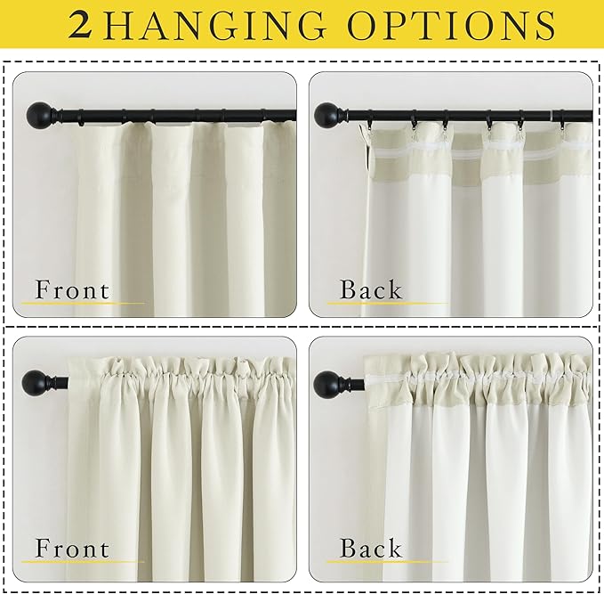NICETOWN Thick Faux Linen Bedroom Curtains 108 inches Long, Room Darkening Dual Rod Pockets & Hook Belt Thermal Curtains Noise Dampening Drapes for Living Room, Natural, W52 x L108, 2 Panels