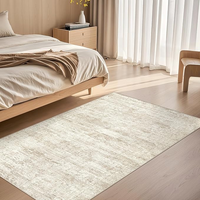 UERMEI 3x5 Area Rug Living Room Rugs - Washable Neutral Modern Abstract Soft Thin Rug Indoor Floor No Slip Rug Carpet for Bedroom Under Dining Table Home Office Decor - Beige/Brown