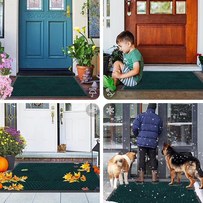 Smiry Front Door Mat Outside Entrance, Heavy Duty Sturdy Natural Rubber Doormat, Trap Dirt and Moisture, Easy Clean Low Profile Mats for Indoor Outdoor Entry, Irregular Triangle (47x32, Atlantic Blue)