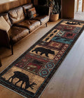 Rustic Cabin Runner Rug 2x8 Indoor Door Mat - Bear Non-Slip Entryway Runner Rug, Low Pile Tribal Print for Kitchen, Bedroom
