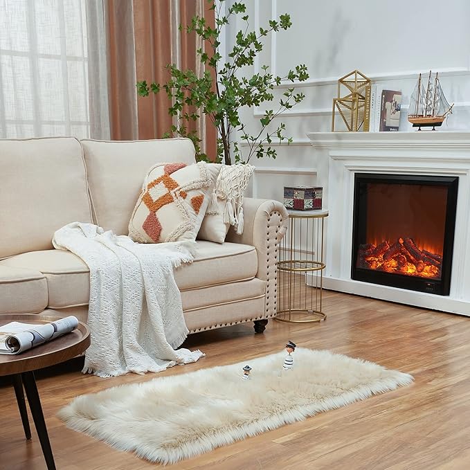 EasyJoy Ultra Soft Fluffy Shaggy Area Rug Faux Fur Rug Chair Cover Seat Pad Fuzzy Area Rug for Bedroom Floor Sofa Living Room (2 x 4 ft Rectangle, Beige)