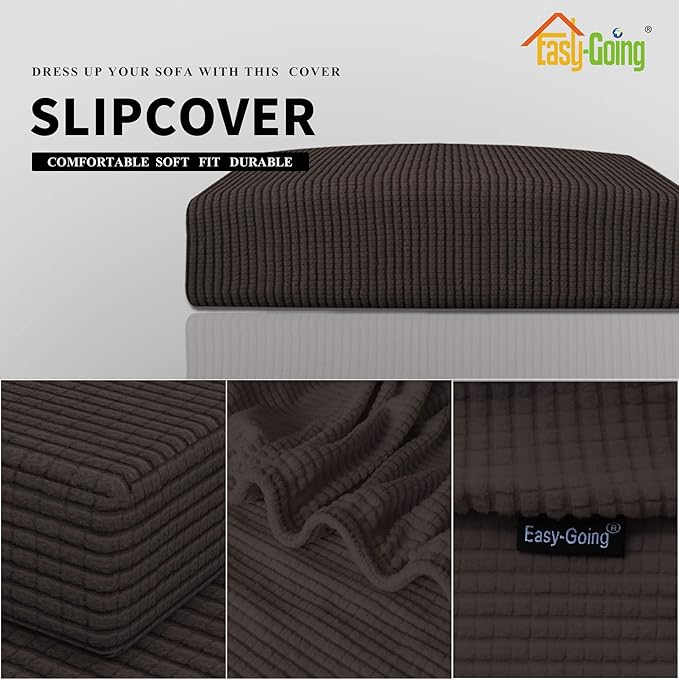 Easy-Going Stretch Loveseat Cushion Cover Sofa Cushion Furniture Protector Sofa Seat Sofa Slipcover Sofa Cover Soft Flexibility with Elastic Bottom(Loveseat Cushion, Chocolate)