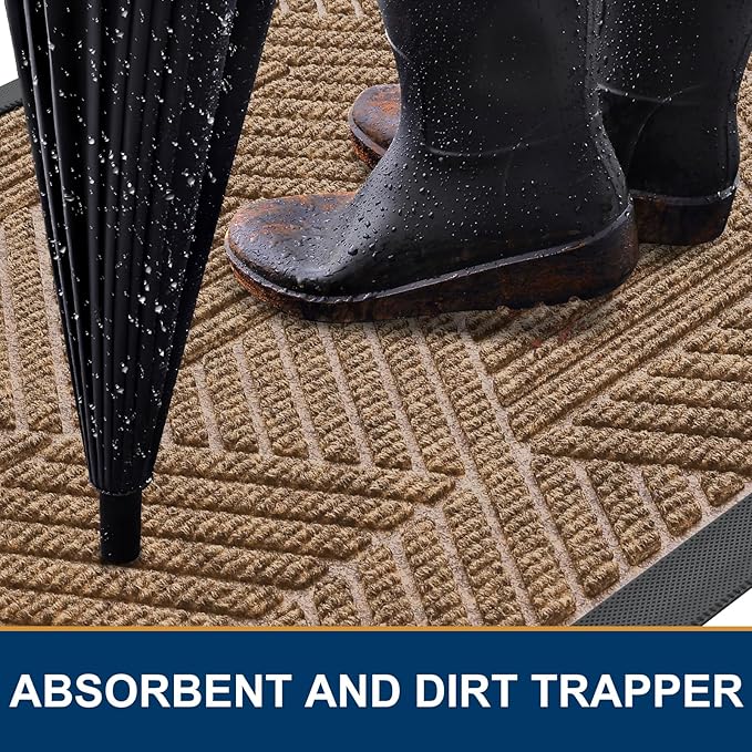 Smiry Front Door Mat Outside Entrance, Heavy Duty Sturdy Natural Rubber Doormat, Trap Dirt and Moisture, Easy Clean Low Profile Welcome Floor Mats for Indoor Outdoor Entry, 35X23 Inch, Light Brown
