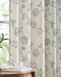 jinchan Linen Curtains Floral Curtains 63 Inch Length for Living Room Bedroom Light Filtering Rod Pocket Back Tab Jacobean Curtains Flax Linen Texture Window Drapes Set 2 Panels Blue on Linen