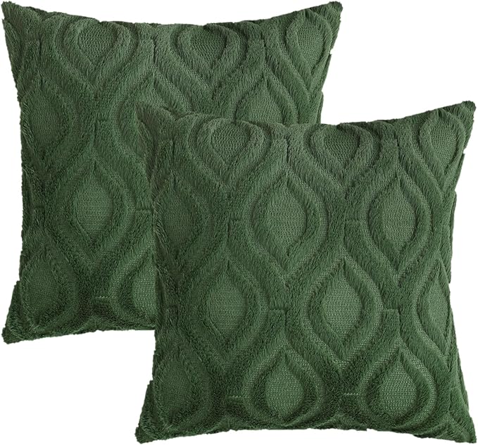 decorUhome Throw Pillow Covers 18x18 Inch Set of 2, Soft Plush Faux Wool Forest Elf Solid Couch Pillow Covers, Accent Farmhouse Neutral Square Pillow Cases for Sofa Bed Living Room