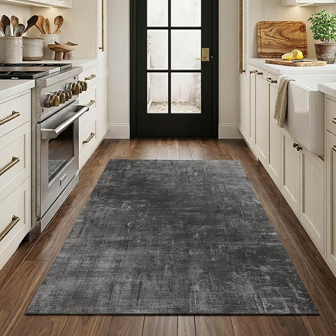 Latte&Fog 3x5 Entryway Rug Indoor, Modern Abstract Washable Area Rug, Boho Non Slip Low Pile Throw Carpet for Indoor Bedroom Bedside, Kitchen, Entry and Living Room - Black