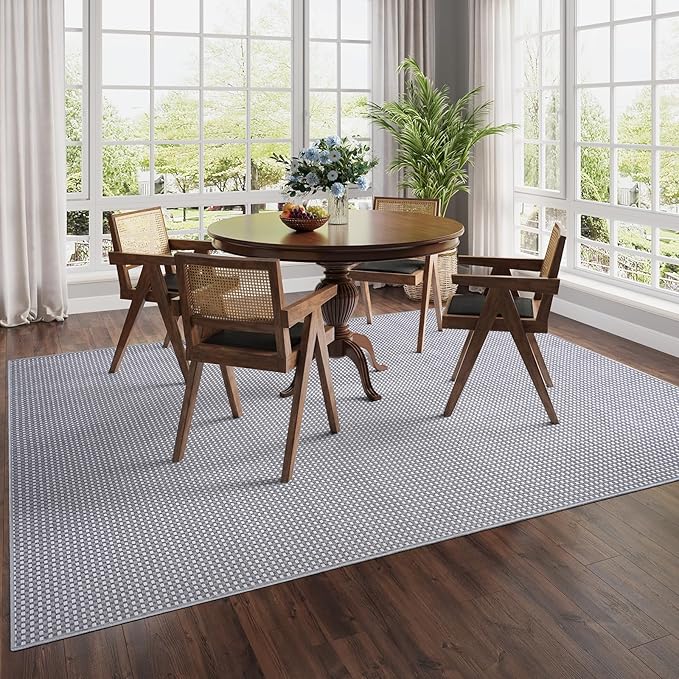 YDKGL Boho Washable Area Rugs 6x9 ft, Non Slip Area Rug for Living Room, Braided Office Rugs Bedroom Rug Woven Washable Indoor Floor Carpets for Office Dining Bedroom Living Room, Easy to Clean, Gray