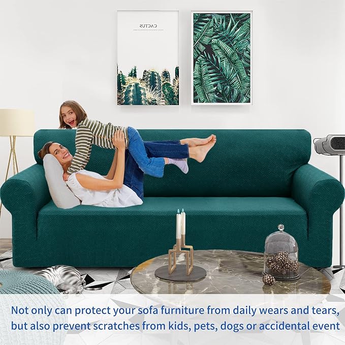 ZNSAYOTX 1 Piece Jacquard Couch Covers for 3 Cushion Couch High Stretch Sofa Cover for Pets Dogs Anti Slip Extra Large Sofa Slipcovers Furniture Protector (X-Large, New Pattern Blackish Green)