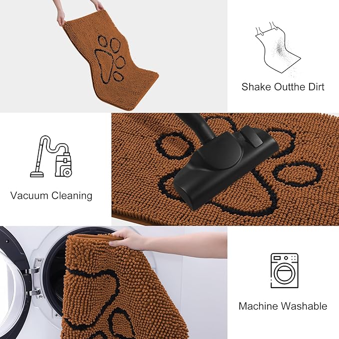 Smiry Dog Door Mat for Muddy Paws, Absorbent Dirt Trapper Non Slip Quick Dry Washable Chenille Mat for Mud Dogs, Entry Rug for Indoor and Outdoor (48x30 Inches, Ochre and Black)