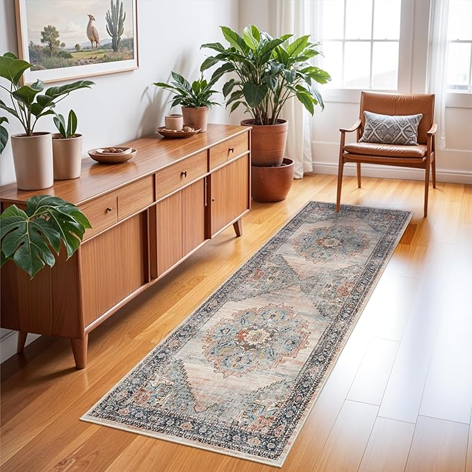 Washable Runner Rug 2x6 - Hallway Runner Rug Kitchen Rugs and Mats Non Skid Washable Waterproof Carpet Runner for Living Room Bedroom Bathroom (Blue, 2X6)