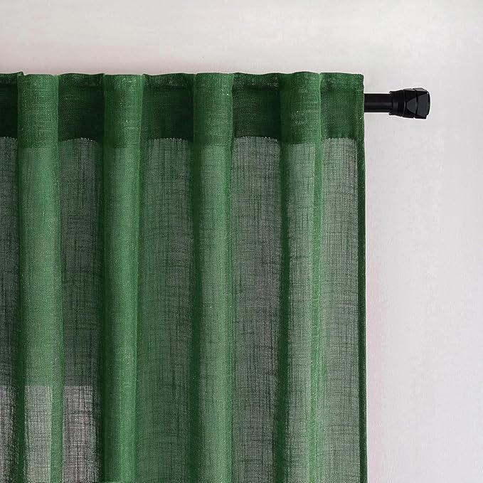 MIULEE Emerald Green Kitchen Curtains 24 Inch Length 2 Panels, Soft Thick Linen Textured Semi Sheer Light Filtering Short Cafe Tier Curtains for Small Half Window Back Tab Rod Pocket Christmas Decor