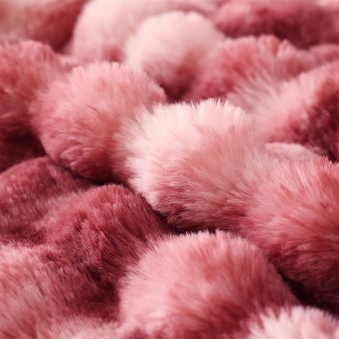 COOVA Faux Fur Throw Blanket for Couch, Cozy Soft and Fuzzy Plush Rabbit Fur Bubble Blanket for Sofa Bedroom Living Room, 50x60 Inches Tie Dye Magenta