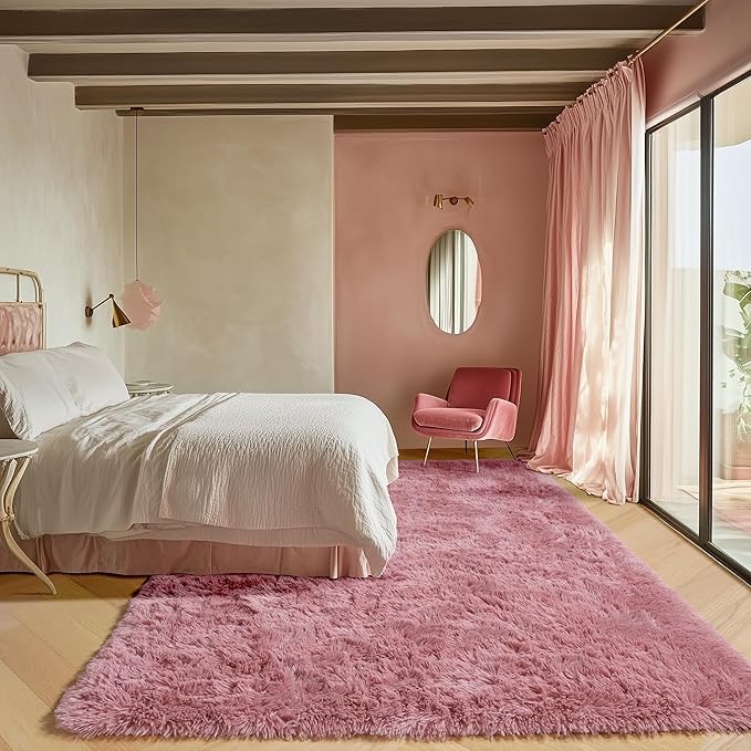 ONASAR Blush Rugs for Living Room Bedroom, Fluffy 5x8 Bedside Area Rug, Soft Plush Shaggy Indoor Floor Carpet for Nursery Kids Girls Boys Teen Dorm Home Office Decor Aesthetic