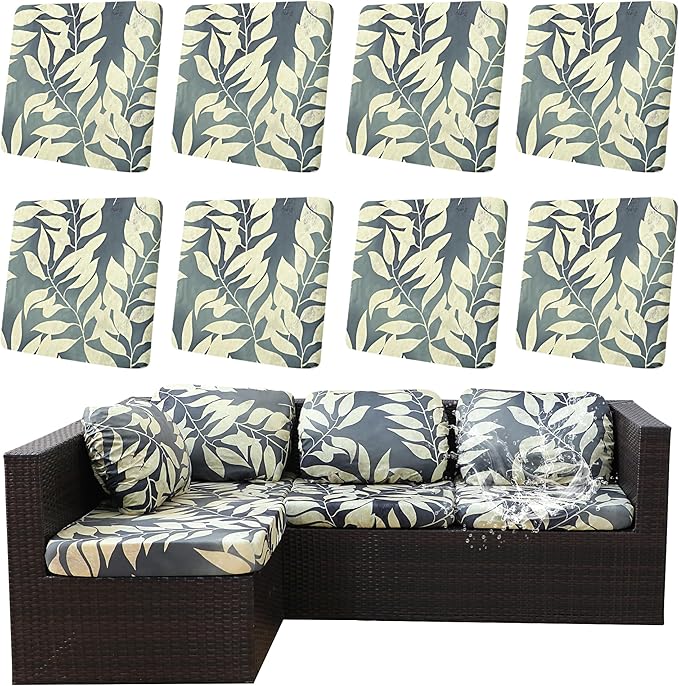 8Pcs Outdoor Cushion Covers, Patio Cushion Covers,Stretch Elastic Slipcovers, Replacement Washable & Reusable Furniture Protector for Patio Couch (Black Fantasy-Pattern,Cover Only)