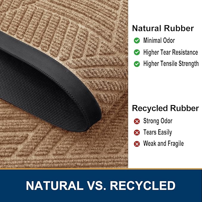 Smiry Front Door Mat Outside Entrance, Heavy Duty Sturdy Natural Rubber Doormat, Trap Dirt and Moisture, Easy Clean Low Profile Welcome Floor Mats for Indoor Outdoor Entry, 59x23 Inch, Coffee