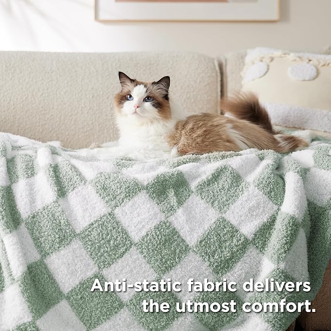 Bedsure GentleSoft Checkered Twin Blanket for Couch - Super Soft Cozy & Warm Knit Throw Blanket, Breathable, Lightweight & Fluffy Plaid Blanket for Bed, Sofa, Gifts for Women Men, Green, 60x80 Inches