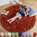 Amdrebio Terracotta Rust Round Circle Rug 5Ft for Bedroom Living Room, Fluffy Fuzzy Shaggy Furry Area Rugs for Kids Room Decor Aesthetic, Cute Plush Shag Rustic Carpet for Nursery Dorm Classroom