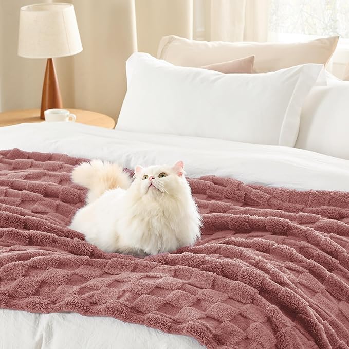 Bedsure GentleSoft Blankets Queen Size for Bed - Super Soft Cozy Blanket for Women Kids Girls, Large Fuzzy Fleece Throw for Bedroom Decor, Dusty Pink, 90x90 Inches