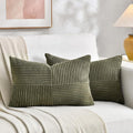 Fancy Homi 2 Packs Olive Green Lumbar Decorative Throw Pillow Covers 16x26 Inch for Living Room Couch Bed, Farmhouse Boho Home Decor, Soft Striped Corduroy Rectangle Accent Cushion Case 65x40 cm