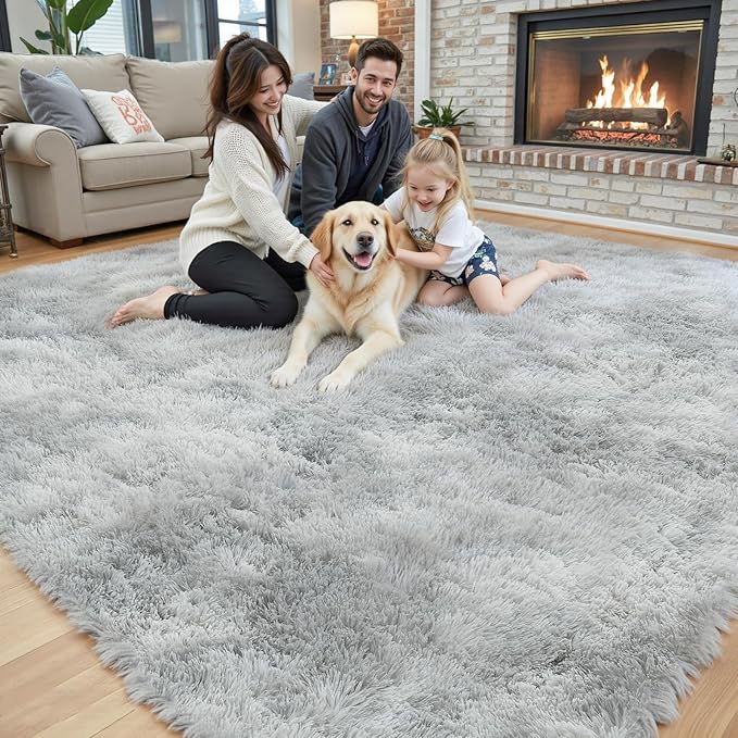 Super Soft Shaggy Area Rugs for Bedroom 4x6 Feet, Shaggy Plush Living Room Shag Furry Floor Rugs, Non-Shedding Indoor Rugs for Living Room Decor(4 x 6, Light Grey Tie-Dyed)