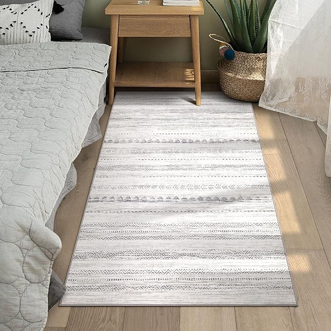 Nakagishi Area Rug Living Room Rugs: 3x5 Soft Machine Washable Boho Neutral Farmhouse Stain Resistant Moroccan Indoor Floor Carpet for Bedroom Nursery Kids Entryway Kitchen Entry Bedside Home- Gray