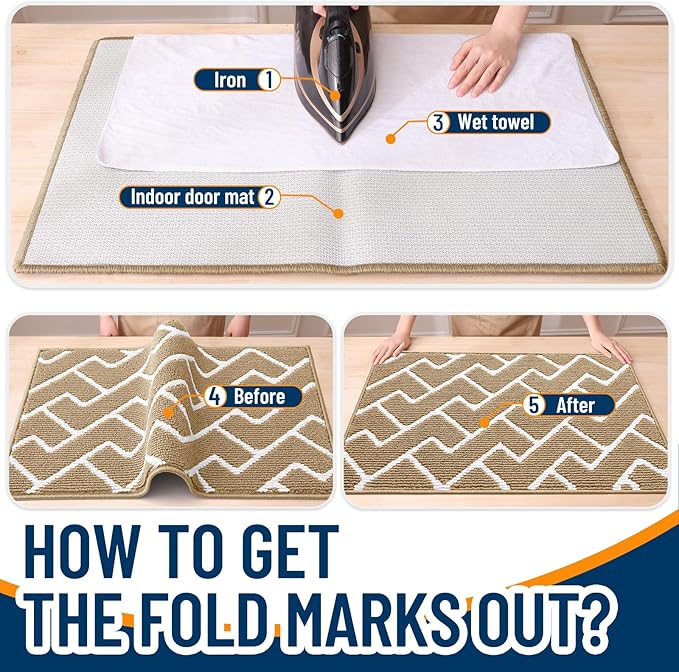 OLANLY Front Door Mat, Non-Slip Rubber Backing, Dirt Resistant and Absorbent, Washable, Easy to Clean Low-Profile Indoor Doormat for Back Door, Entryway, Inside Entrance, 48x32, Beige
