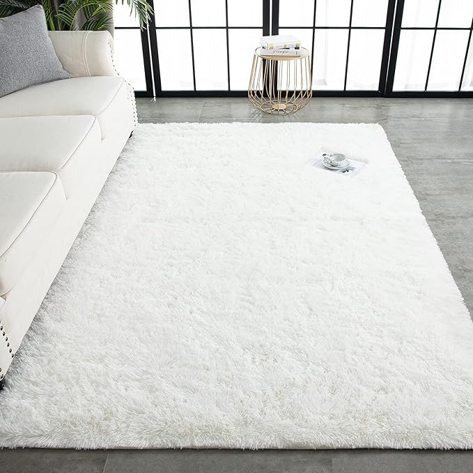 TWINNIS Super Soft Shaggy Rugs Fluffy Carpets 8x10 Feet, Indoor Modern Plush Area Rugs for Living Room Bedroom Kid Room Nursery Home Decor, Upgrade Anti-Skid Rectangular Fuzzy Rug, Cream White