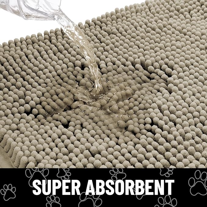 Smiry Dog Door Mat for Muddy Paws, Absorbent Dirt Trapper Non Slip Quick Dry Washable Chenille Mat for Mud Dogs, Entry Rug for Indoor and Outdoor (48x30 Inches, Warm Taupe and Black)