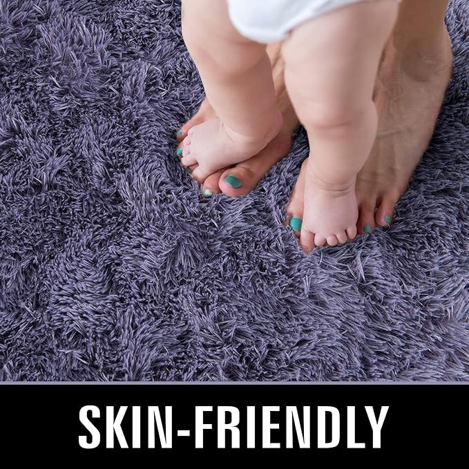 TWINNIS Super Soft Shaggy Rugs Fluffy Carpets 4x5.9 Feet, Indoor Modern Plush Area Rugs for Living Room Bedroom Kids Room Nursery Home Decor, Upgrade Anti-Skid Fuzzy Rug, Grey Purple