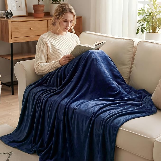 Exclusivo Mezcla Fleece Navy Blue Throw Blanket for Couch, Sofa, Super Soft and Warm Blankets, All Season, Cozy, Plush, Lightweight, 50x60 Inches