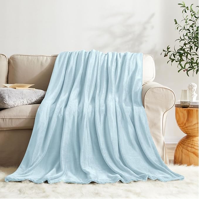 KMUSET Fleece Blanket Mist Blue Lightweight Super Soft Cozy Fuzzy Bed Blankets Microfiber Factory Shop