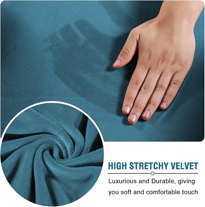 H.VERSAILTEX Real Velvet Plush 3 Piece Stretch Sofa Covers Couch Covers for 2 Cushion Couch Loveseat Covers Width Up to 72 Inch Thick Soft Stay in Place (Medium Sofa, Peacock Blue)