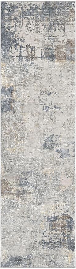 2X8 Washable Runner Rug for Hallway: Soft Neutral Modern Abstract Area Rug - Non-Slip Low Pile Long Throw Indoor Carpet for Kitchen Entryway Kitchen Bedroom Laundry - Blue Grey