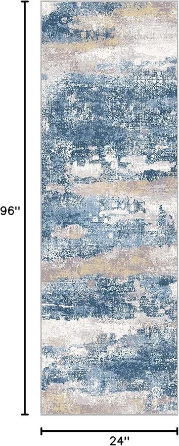 BEIMO Runner Rug for Hallway Kitchen 2x8 Machine Washable Runners Rug for Entryway, Blue Cream Soft Modern Abstract Throw Rugs, Floor Carpet with Non Slip Rubber Backing