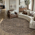 8x8 Washable Round Rug for Living Room Bedroom Vintage Brown Non Slip Carpet Traditional Retro Soft Low Pile Large Cirlce Rug for Dining Room Kitchen Office Indoor