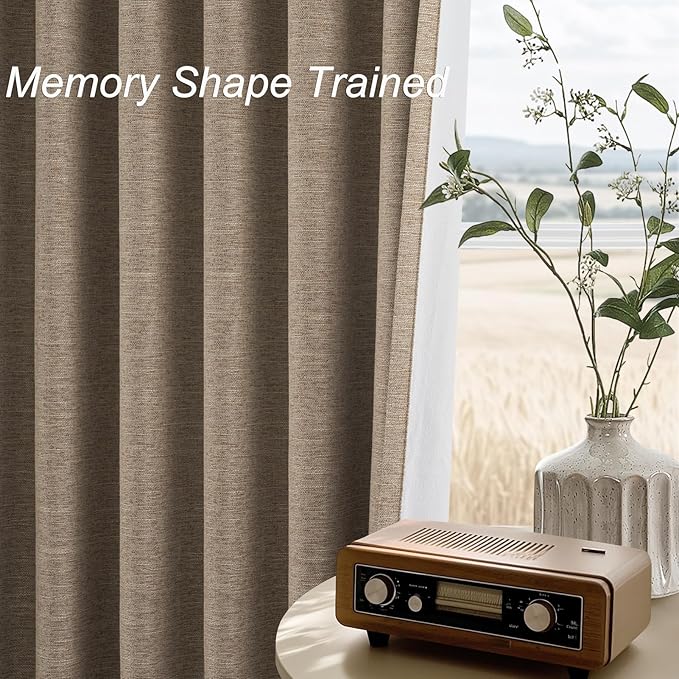 Topfinel 100 Inch Long Black Out Burlap Custom Curtains, Taupe Greige Tweed Pleated Window Coverings, Nursery Winter Boho Farmhouse Heat Sound Block Back Tab Curtains for Sliding Door Bay Window