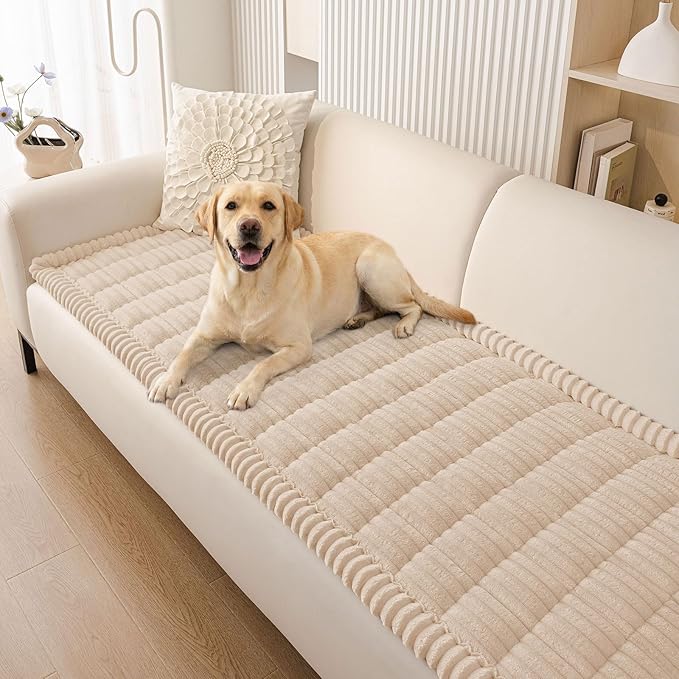Smiry Couch Cover for Dogs Washable, Non Slip Fuzzy Pet Couch Covers for 3 Cushion Sofa Pet Friendly, Thick Soft Sofa Slipcovers Cushion Protector (Apricot, 27.6" x 70.9")