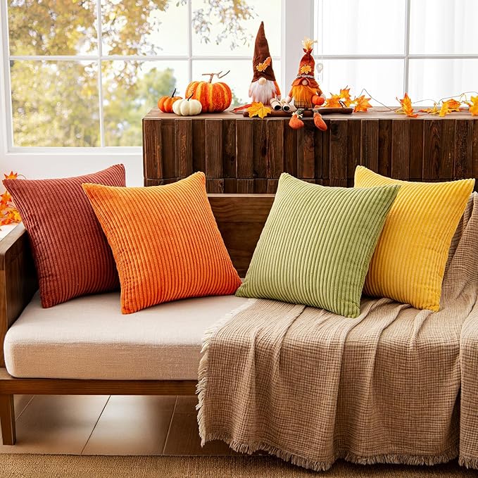 MIULEE Decorative Throw Pillow Covers 18x18 Inch Set of 4, Vibrant Cushion Covers Vintage Retro Home Fall Decor Mix and Match Color Clash Design for Sofa Couch Bed Living Room Yellow Orange Rust