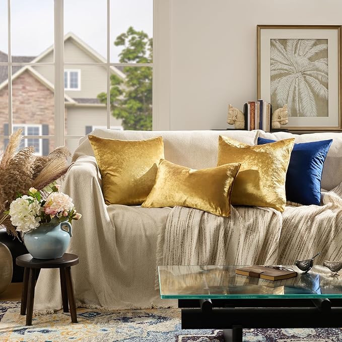 GIGIZAZA Gold Velvet Decorative Throw Pillow Covers,18x18 Pillow Covers for Couch Sofa Bed 2 Pack Soft Cushion Covers