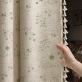 Boho Floral Spring 100% Blackout Curtains 84 Inch Length 2 Panels Set, Linen Texture Farmhouse Curtains with Beige Tassel for Living Room Bedroom, Vintage Rustic Rod Pocket,Green